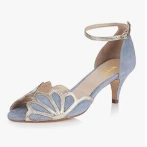 XYD Pale Skyblue Kitten Heels Peep Toe Ankle Strap Butterfly Bridal Sandals